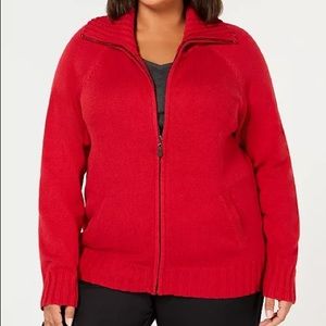 NEW WITH TAGS Karen Scott PLUS SIZE Red  Wing-Collar Zip Cardigan from Macey’s